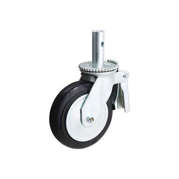 8"x2" Scaffold Caster W/ Brake, Mold-ON-Rubber Wheel, Metal Th